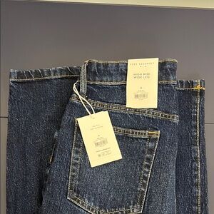 Women's Free Assembly High Rise Wide Leg Jeans - Dark Blue Size 6